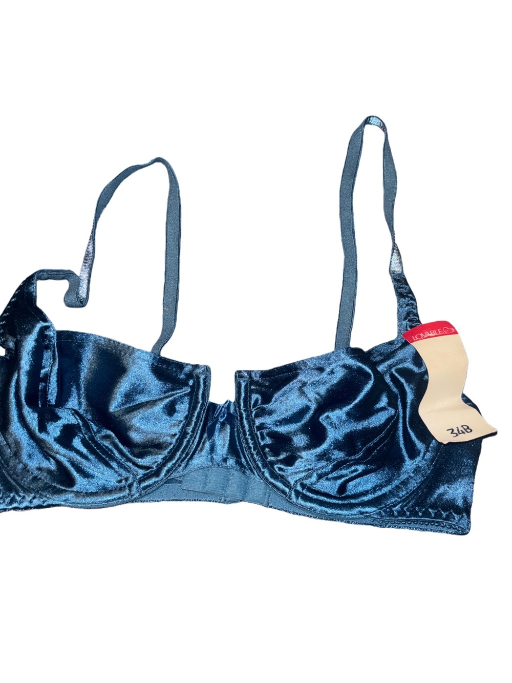 VTG 90s Lovable Teal Blue Satin Underwire Bra NWT Deadstock 34B